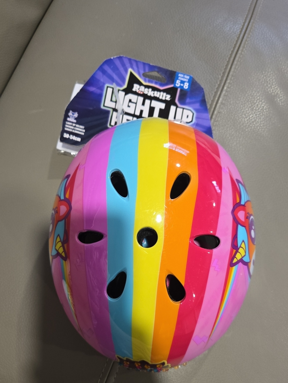 RASKULLZ Light Up Kids Rainbow Unicorn Helmet - Pink/Multicolor